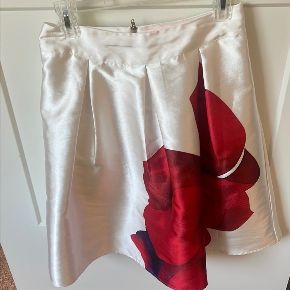 White Skirt with Red Floral Accent